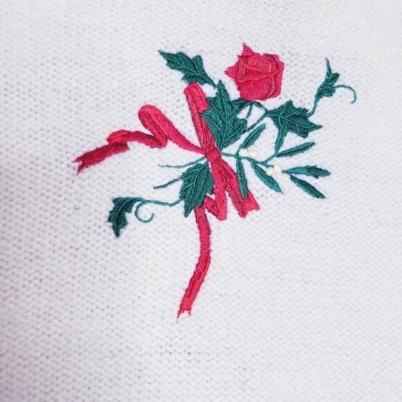 Susan Bristol Vintage Cream Holiday Embroidered Wool Cardigan Womens Size Medium - Picture 6 of 9